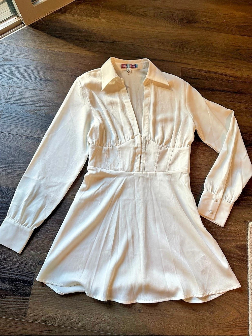 Urban Outfitters UO Phoebe Corseted Shirt Dress White Medium